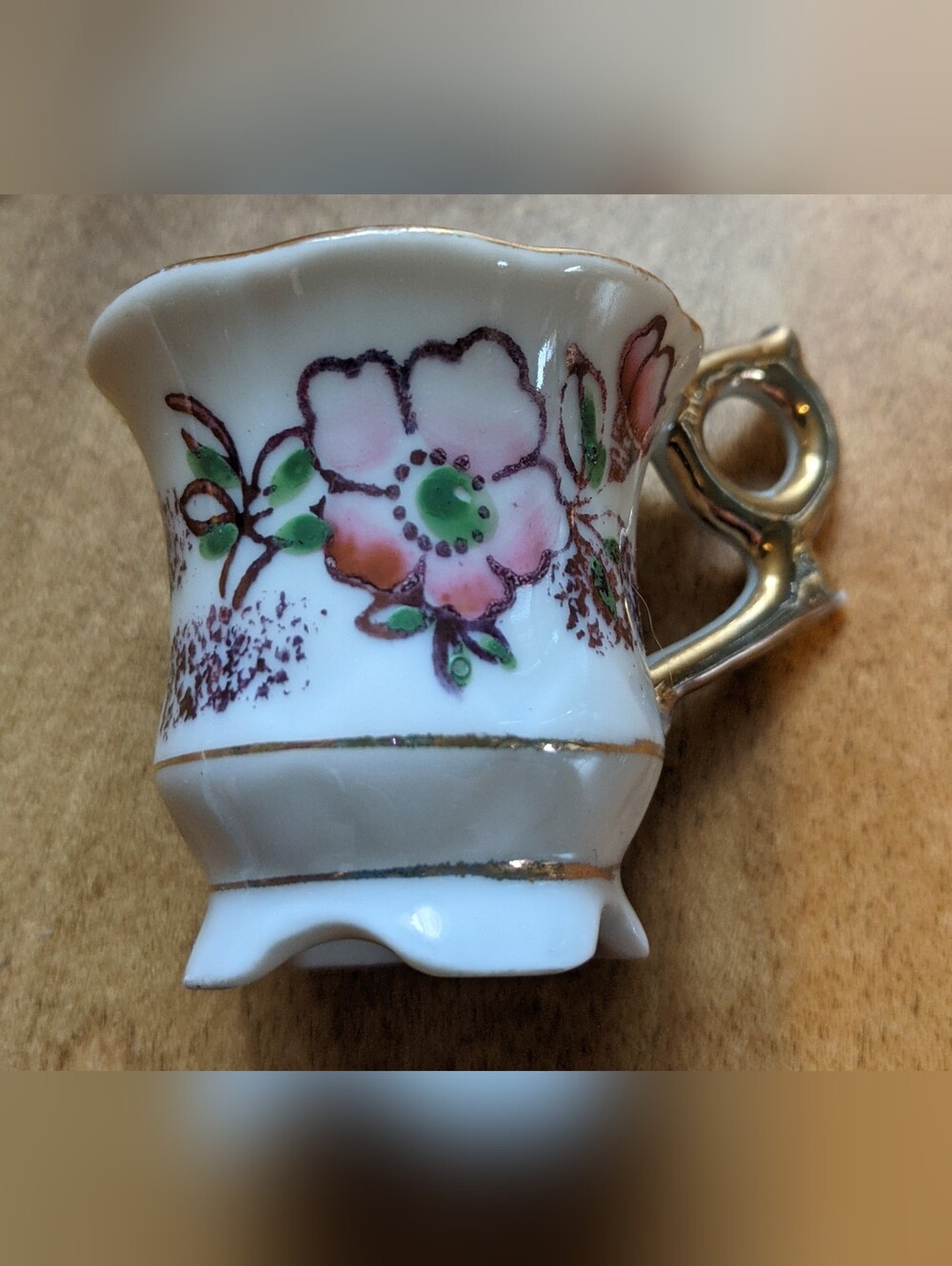 Vintage Japanese Floral Mini Porcelain Tea Cup with Gold Handle